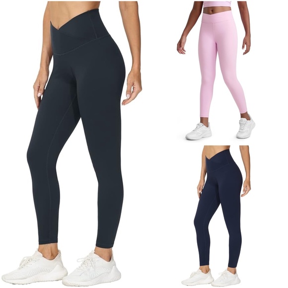 3 pair Women’s Cross Waist Ankle Length Leggings (Size L) - Picture 1 of 9